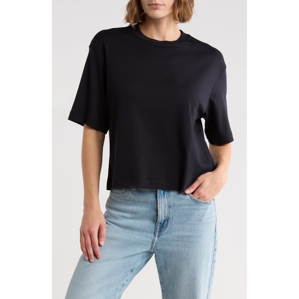 Vince Wide Sleeve Crop T-Shirt In Black Size Large Minimalist Quiet Luxury